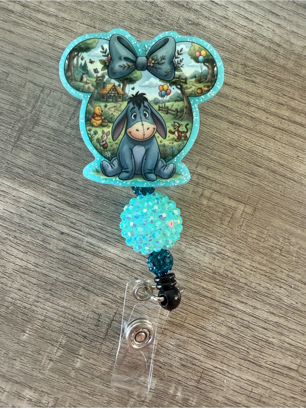Eeyore Aqua Glitter Badge Reel Card Holder